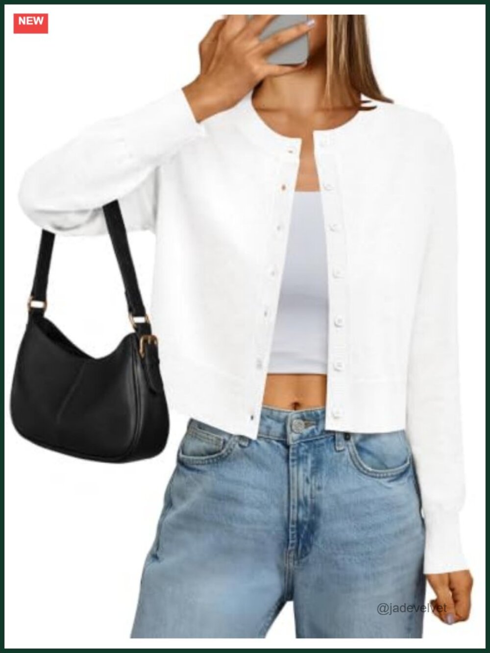 Cropped Crew Neck Long Sleeve Button Up Knit Cardigan Lightweight Sweater